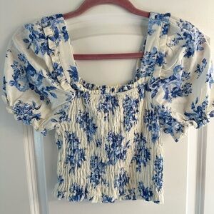 Floral Blue and White Women's Top